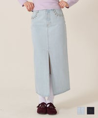 デニム/ロング/スカート/フラワー