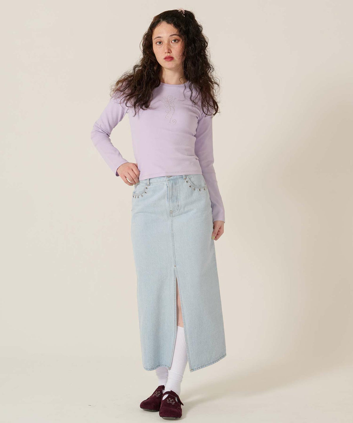 デニム/ロング/スカート/フラワー