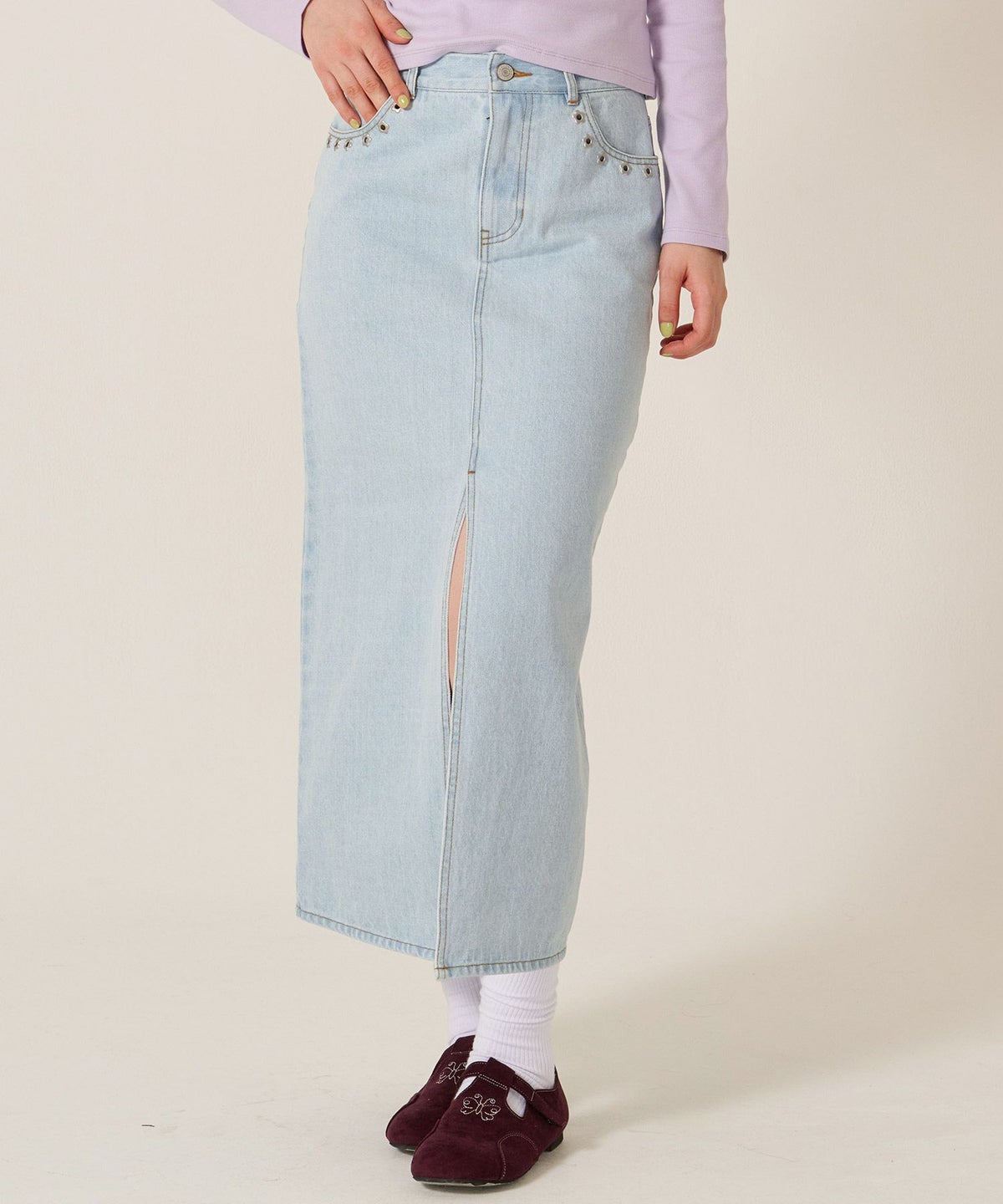 デニム/ロング/スカート/フラワー