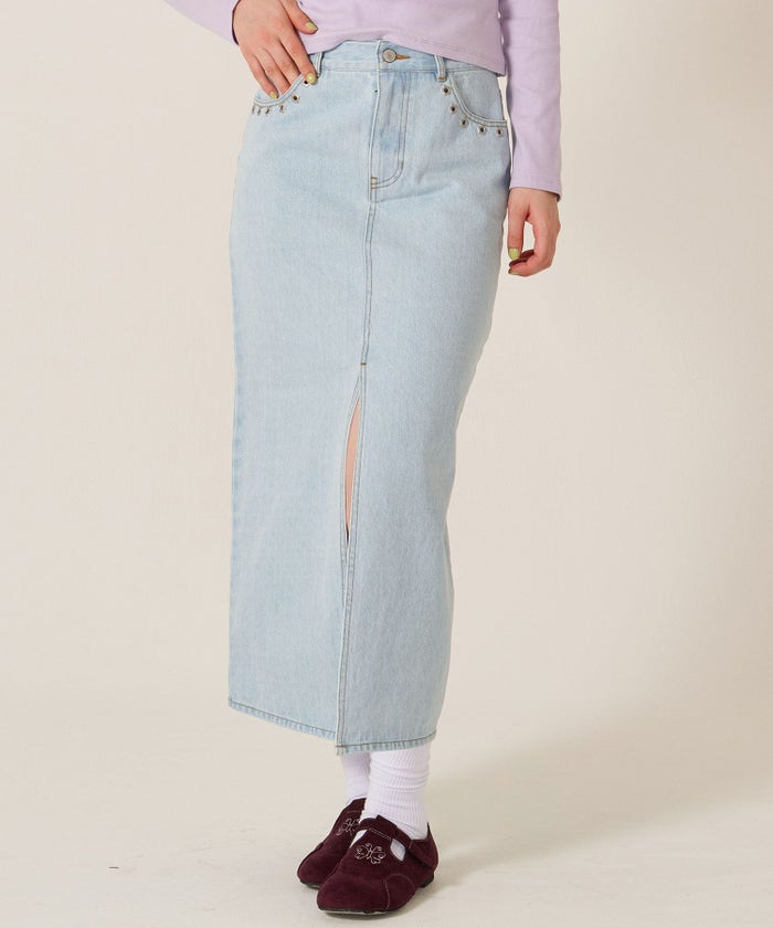 デニム/ロング/スカート/フラワー