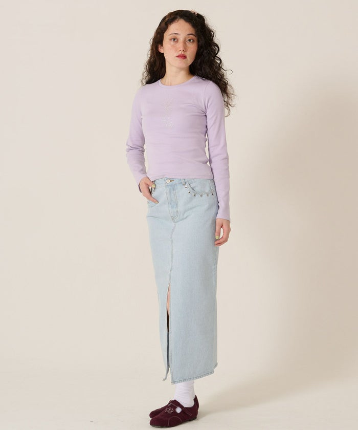 デニム/ロング/スカート/フラワー