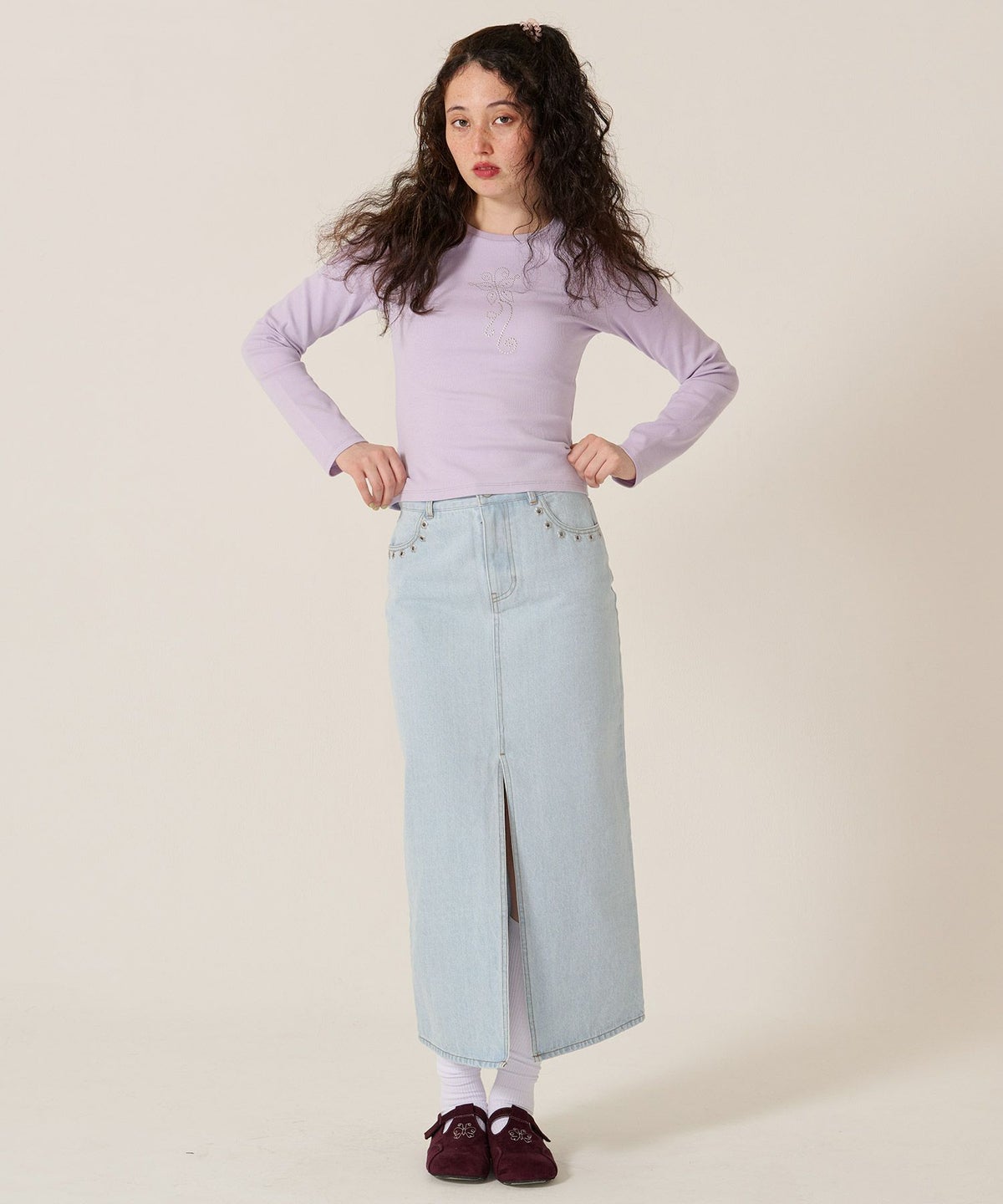 デニム/ロング/スカート/フラワー