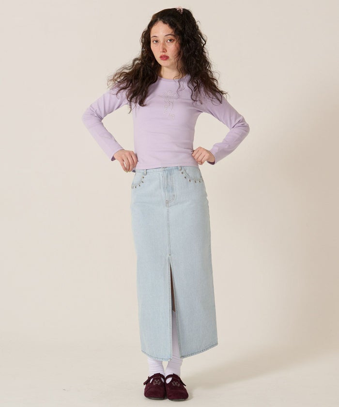 デニム/ロング/スカート/フラワー