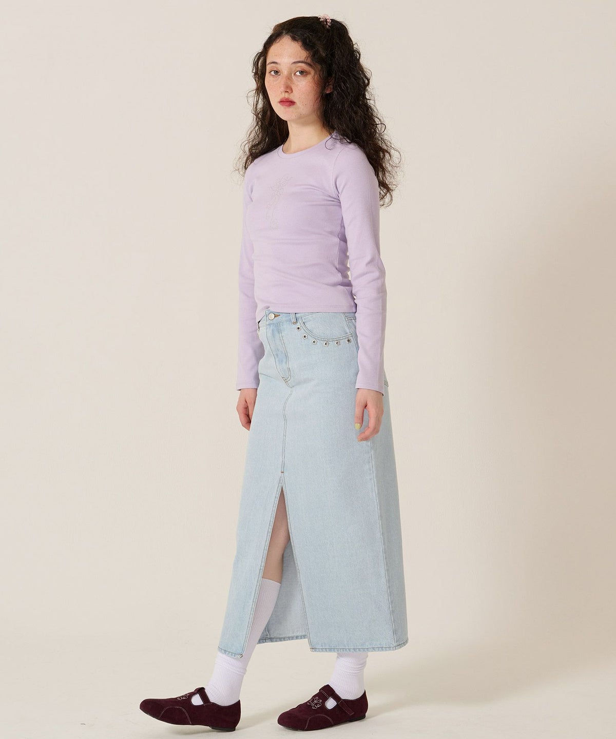 デニム/ロング/スカート/フラワー