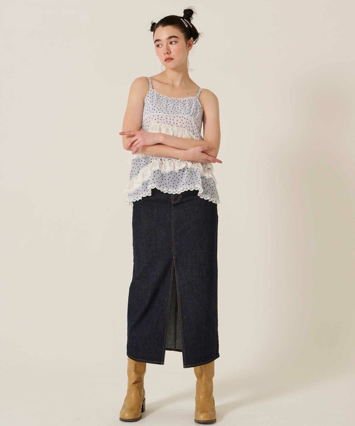 デニム/ロング/スカート/フラワー