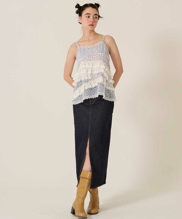 デニム/ロング/スカート/フラワー