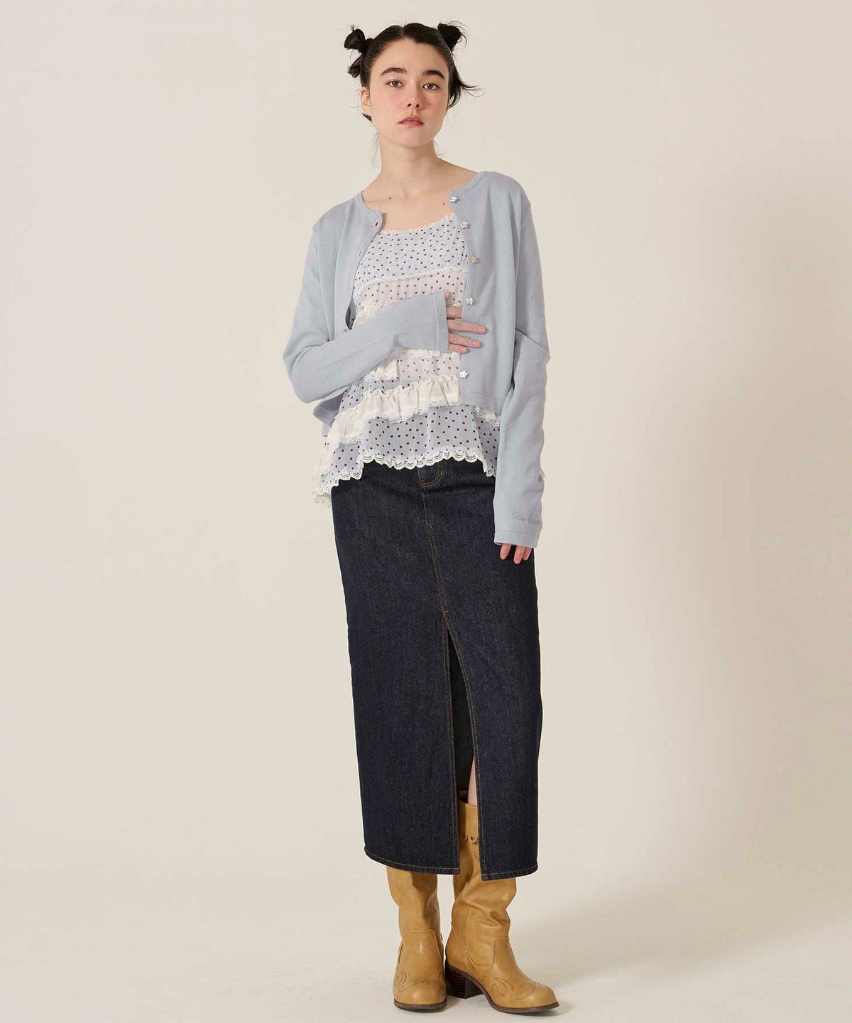 デニム/ロング/スカート/フラワー