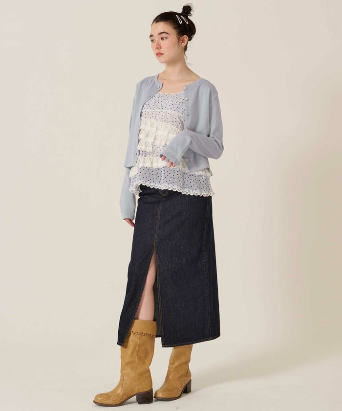 デニム/ロング/スカート/フラワー