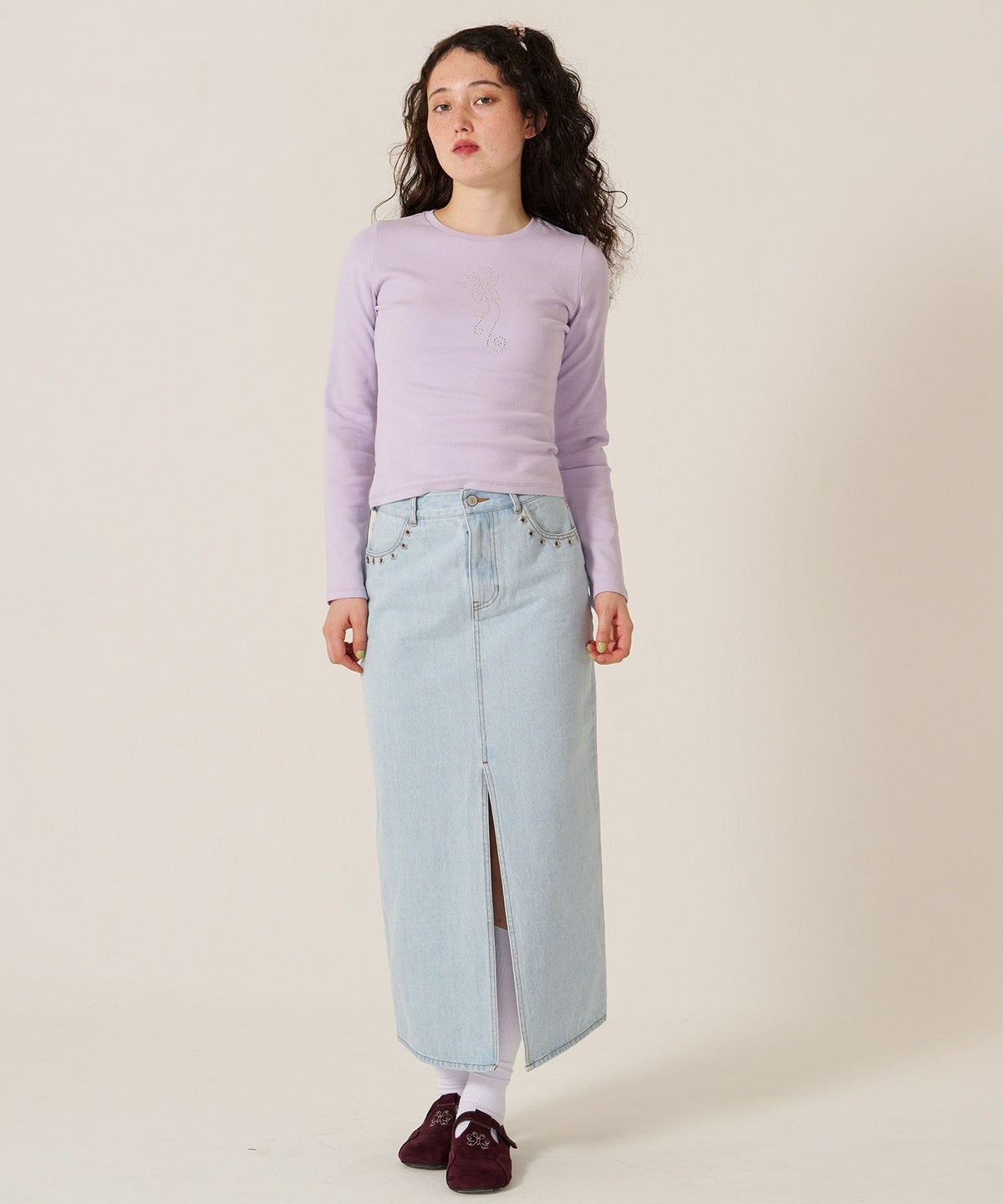 デニム/ロング/スカート/フラワー