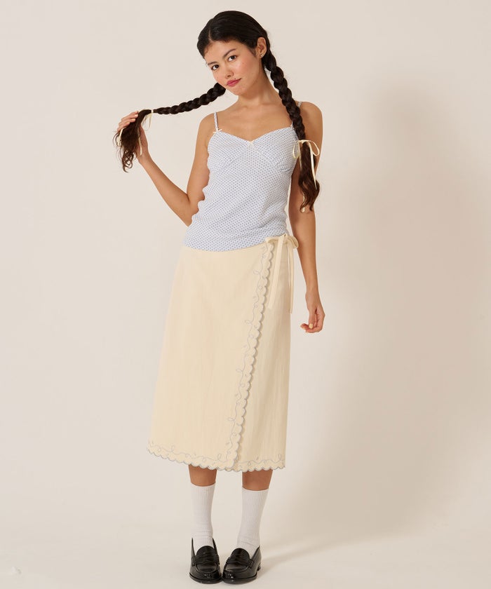 スカート/巻きスカート/刺繍/ラメ スカラップ ラップスカート TINA：JOJUN