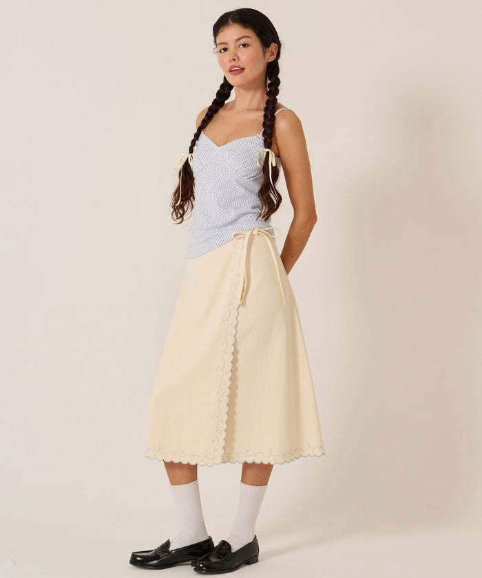 スカート/巻きスカート/刺繍/ラメ スカラップ ラップスカート TINA：JOJUN