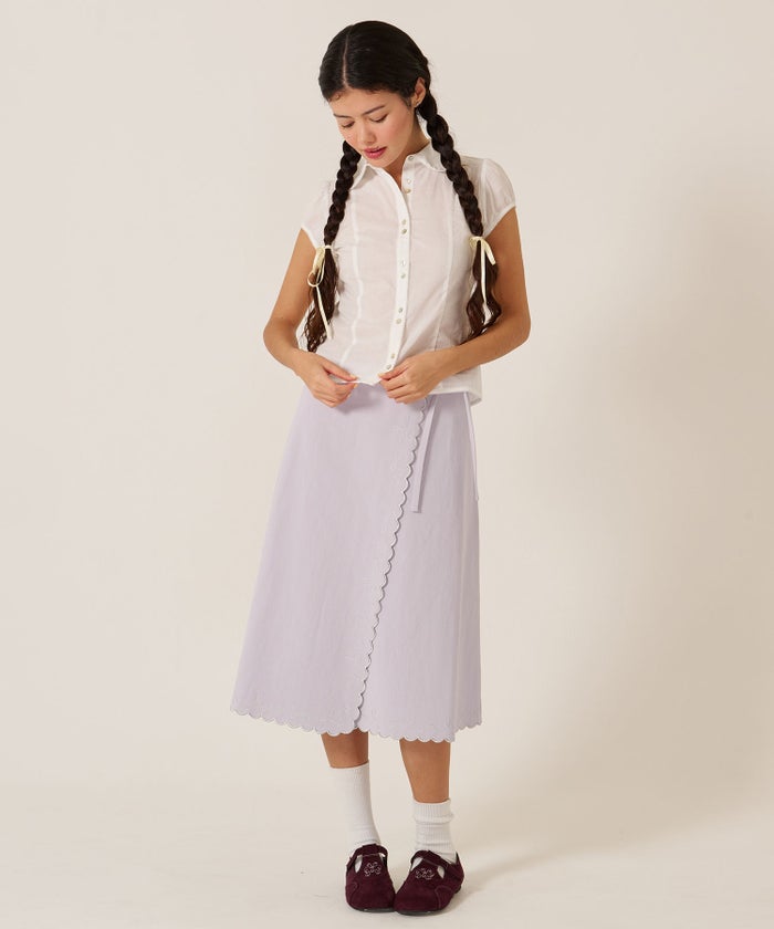 スカート/巻きスカート/刺繍/ラメ スカラップ ラップスカート TINA：JOJUN