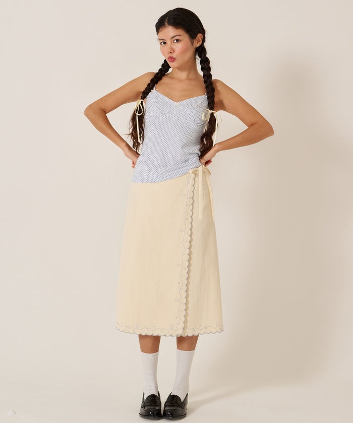 スカート/巻きスカート/刺繍/ラメ スカラップ ラップスカート TINA：JOJUN