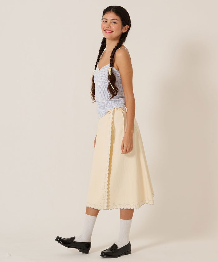 スカート/巻きスカート/刺繍/ラメ スカラップ ラップスカート TINA：JOJUN