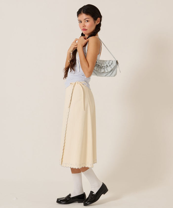 スカート/巻きスカート/刺繍/ラメ スカラップ ラップスカート TINA：JOJUN