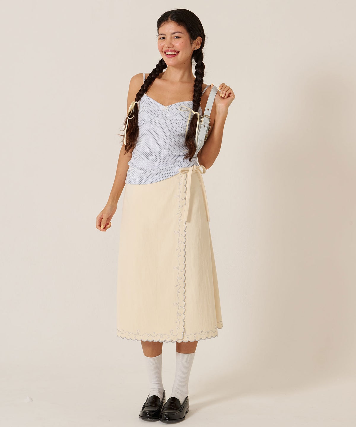 スカート/巻きスカート/刺繍/ラメ スカラップ ラップスカート TINA：JOJUN