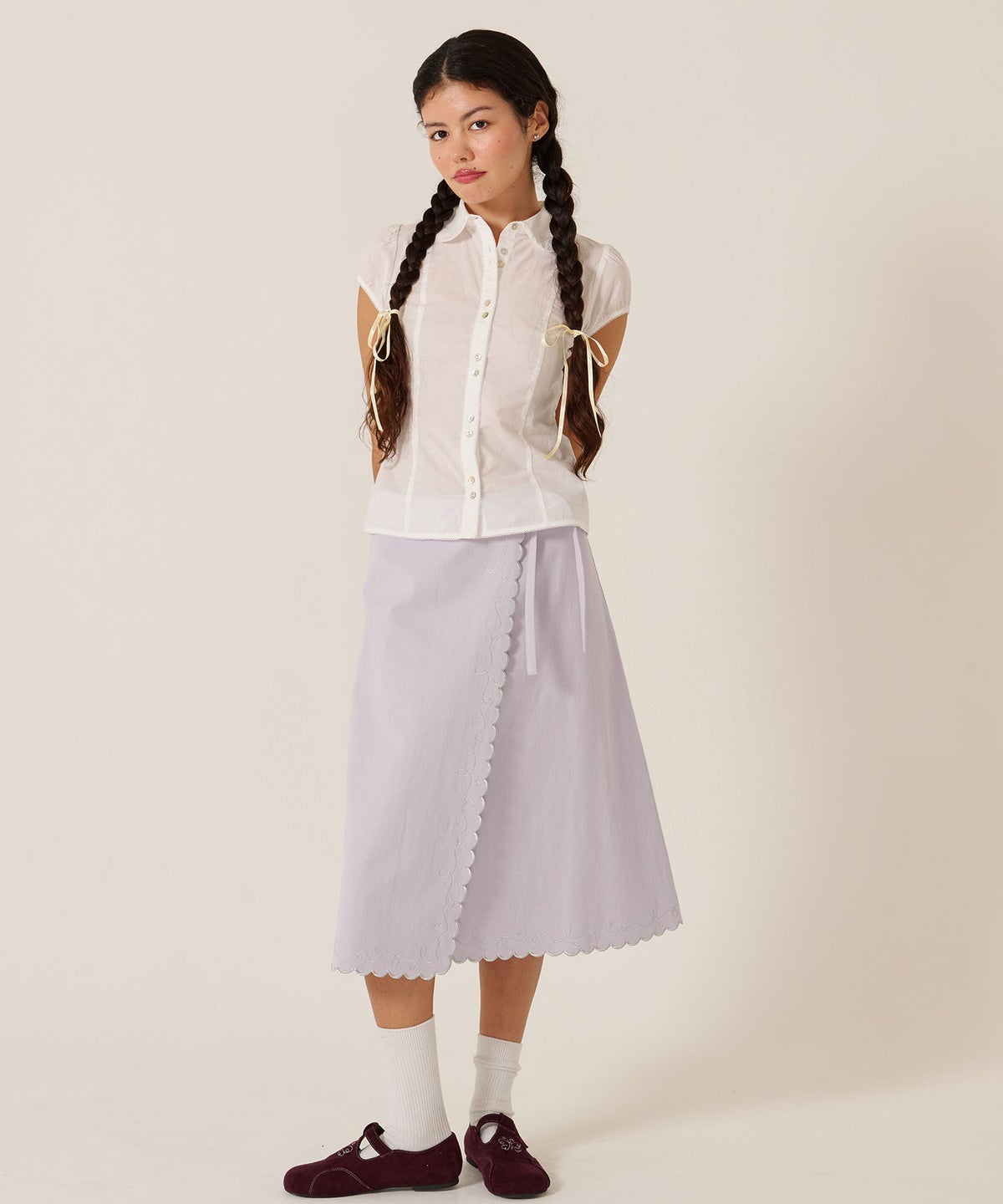 スカート/巻きスカート/刺繍/ラメ スカラップ ラップスカート TINA：JOJUN