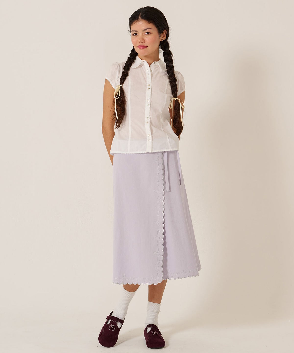 スカート/巻きスカート/刺繍/ラメ スカラップ ラップスカート TINA：JOJUN