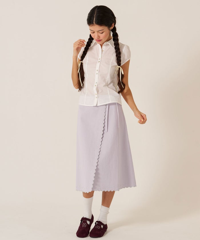 スカート/巻きスカート/刺繍/ラメ スカラップ ラップスカート TINA：JOJUN