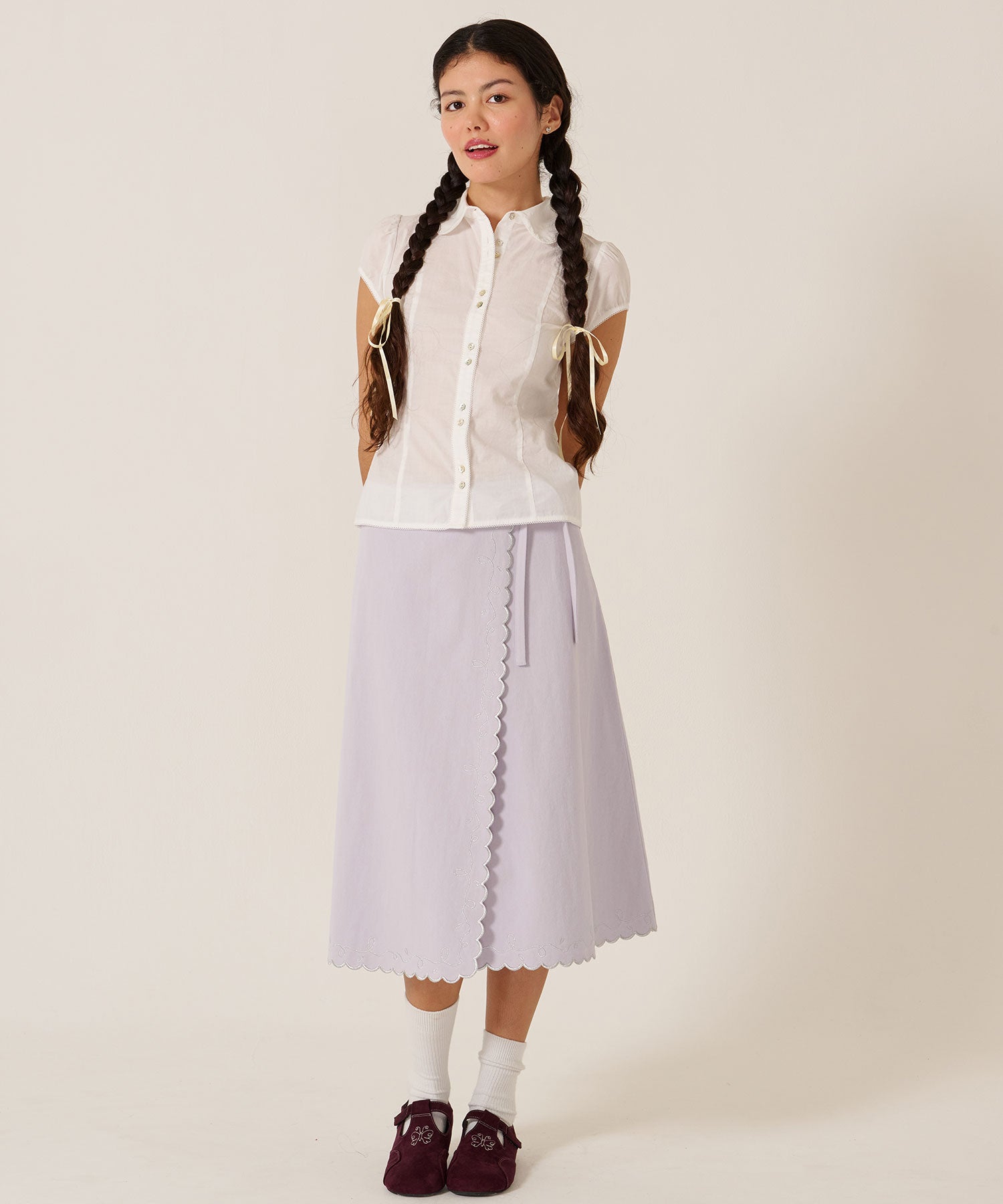 SUMMER SALE ラメ スカラップ ラップスカート TINA：JOJUN 全2色