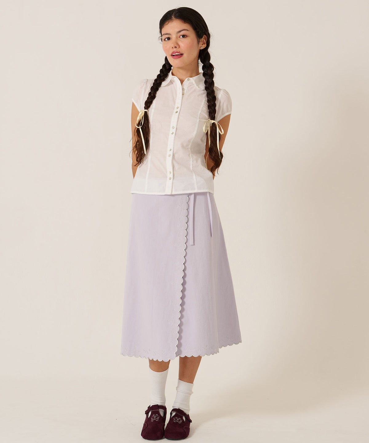 スカート/巻きスカート/刺繍/ラメ スカラップ ラップスカート TINA：JOJUN