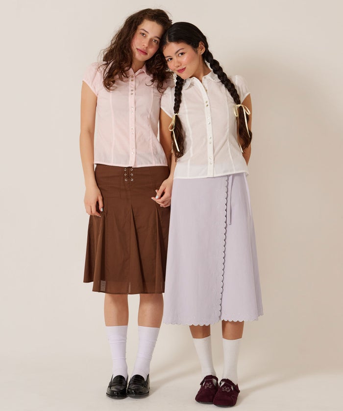 スカート/巻きスカート/刺繍/ラメ スカラップ ラップスカート TINA：JOJUN