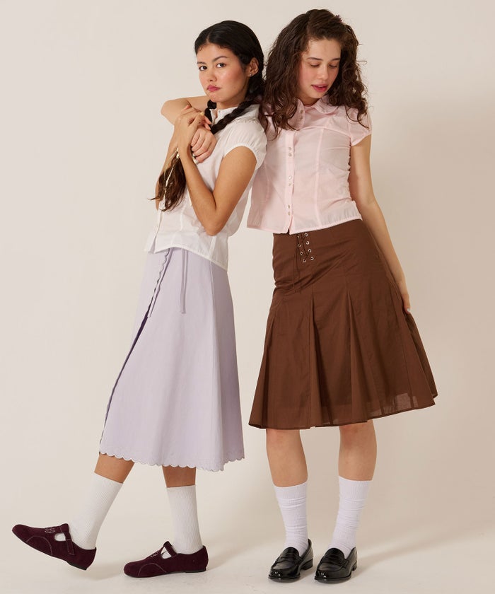 スカート/巻きスカート/刺繍/ラメ スカラップ ラップスカート TINA：JOJUN