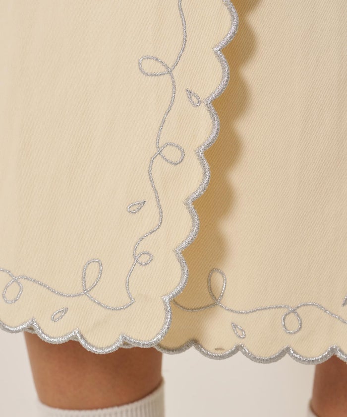 スカート/巻きスカート/刺繍/ラメ スカラップ ラップスカート TINA：JOJUN