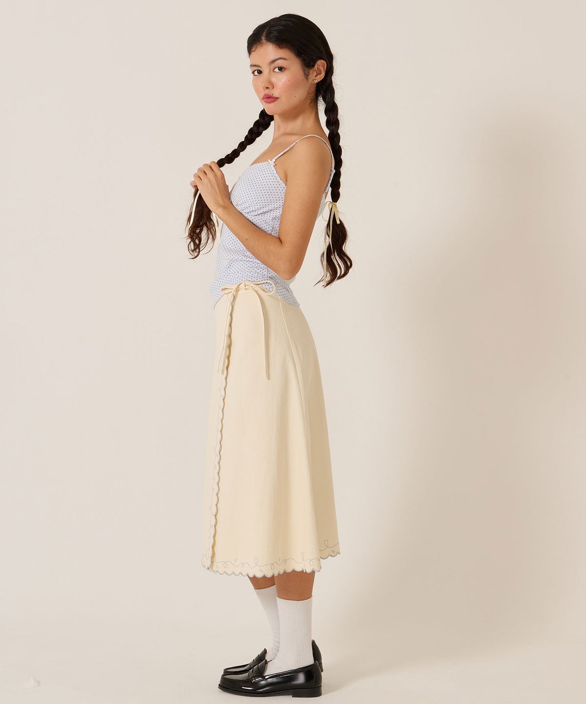 スカート/巻きスカート/刺繍/ラメ スカラップ ラップスカート TINA：JOJUN