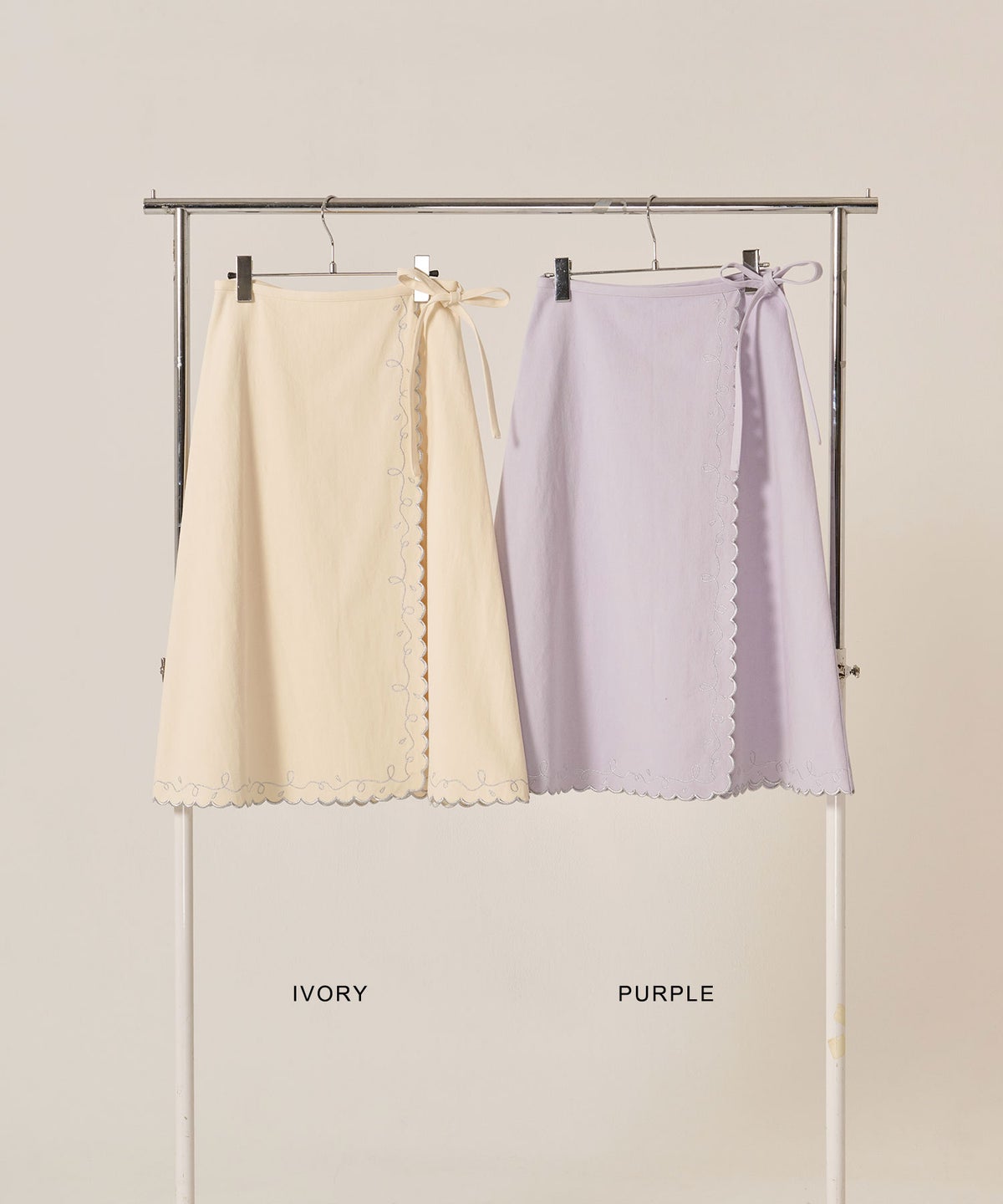 スカート/巻きスカート/刺繍/ラメ スカラップ ラップスカート TINA：JOJUN