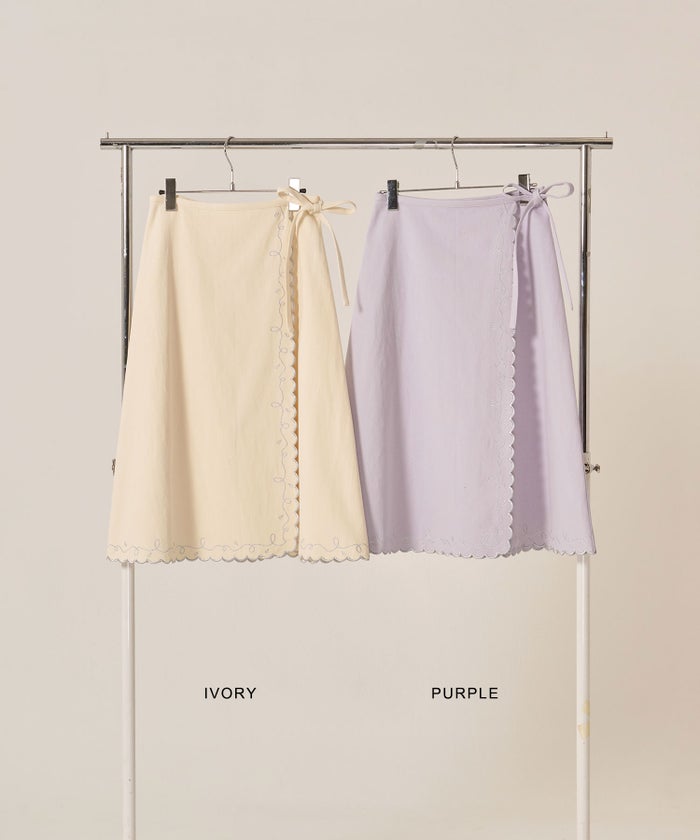 スカート/巻きスカート/刺繍/ラメ スカラップ ラップスカート TINA：JOJUN