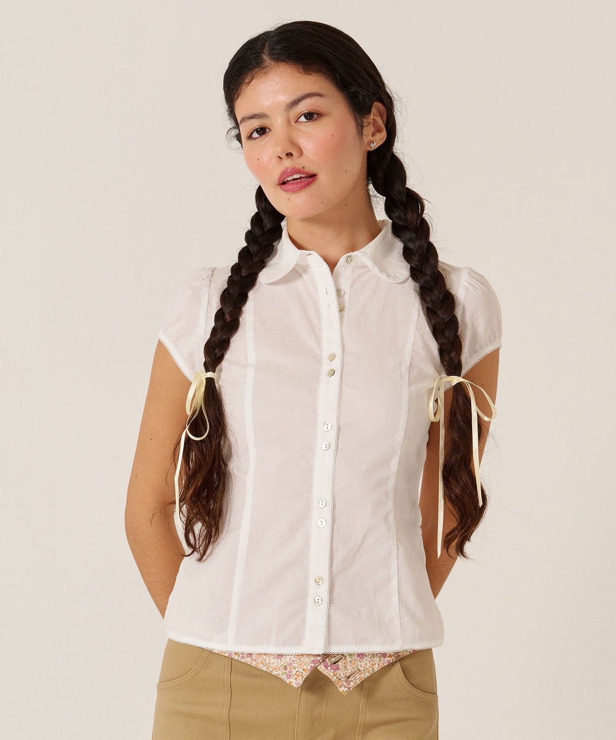 トップス/シャツ/ブラウス/コンパクト キャップスリーブ ブラウス TINA：JOJUN