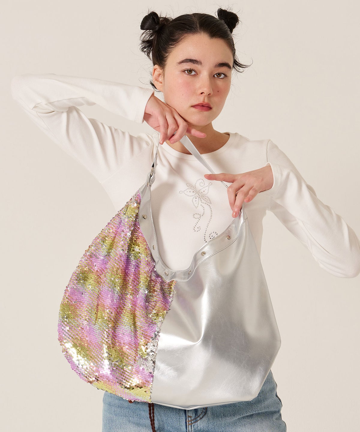 スパンコール/バッグ/キラキラ/ハーフ スパンコール ラウンドバッグ TINA：JOJUN