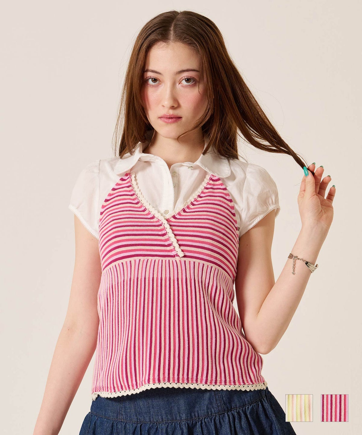 キャミ/ボーダー/ホルターネック ニット トップス TINA：JOJUN