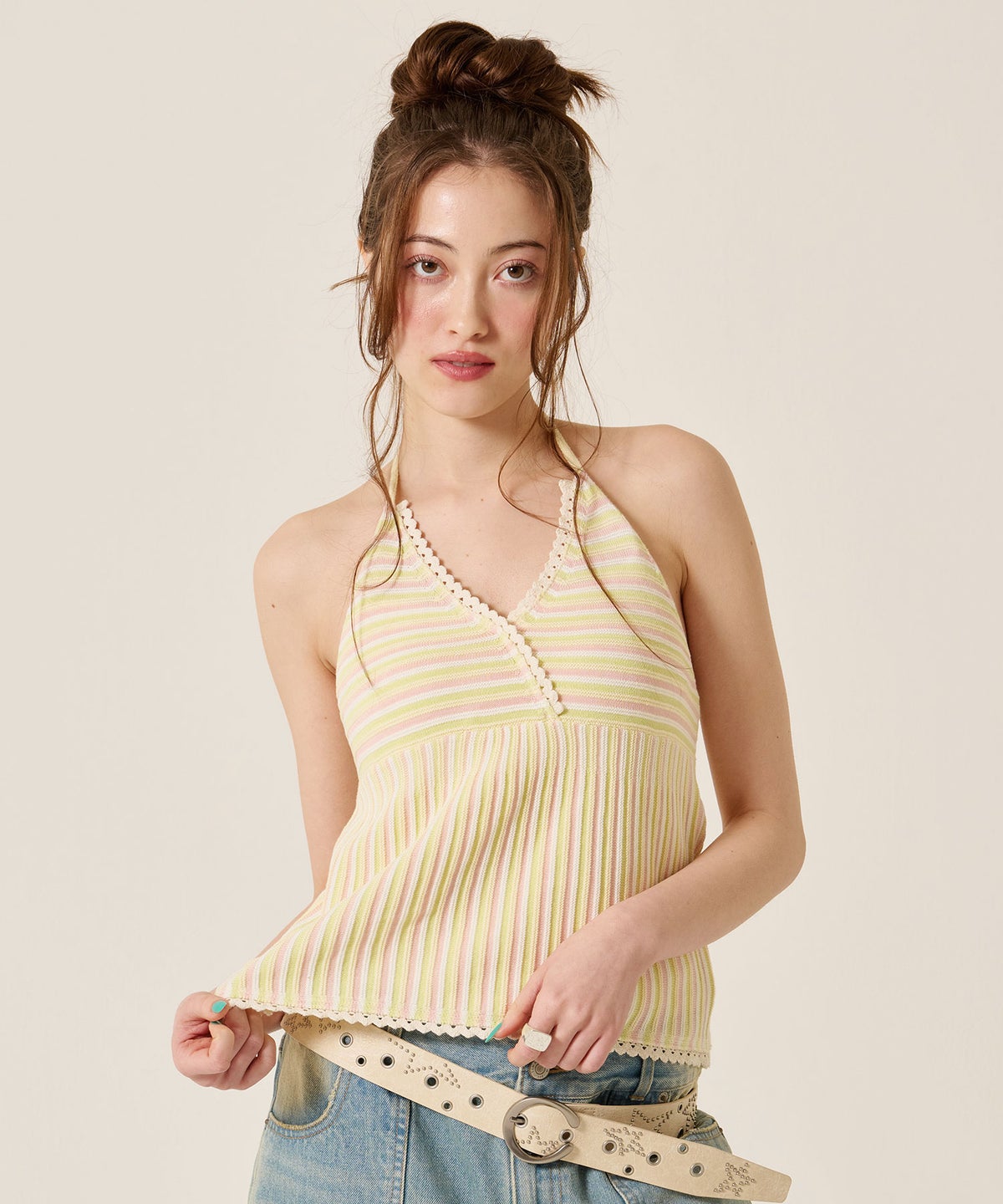 キャミ/ボーダー/ホルターネック ニット トップス TINA：JOJUN