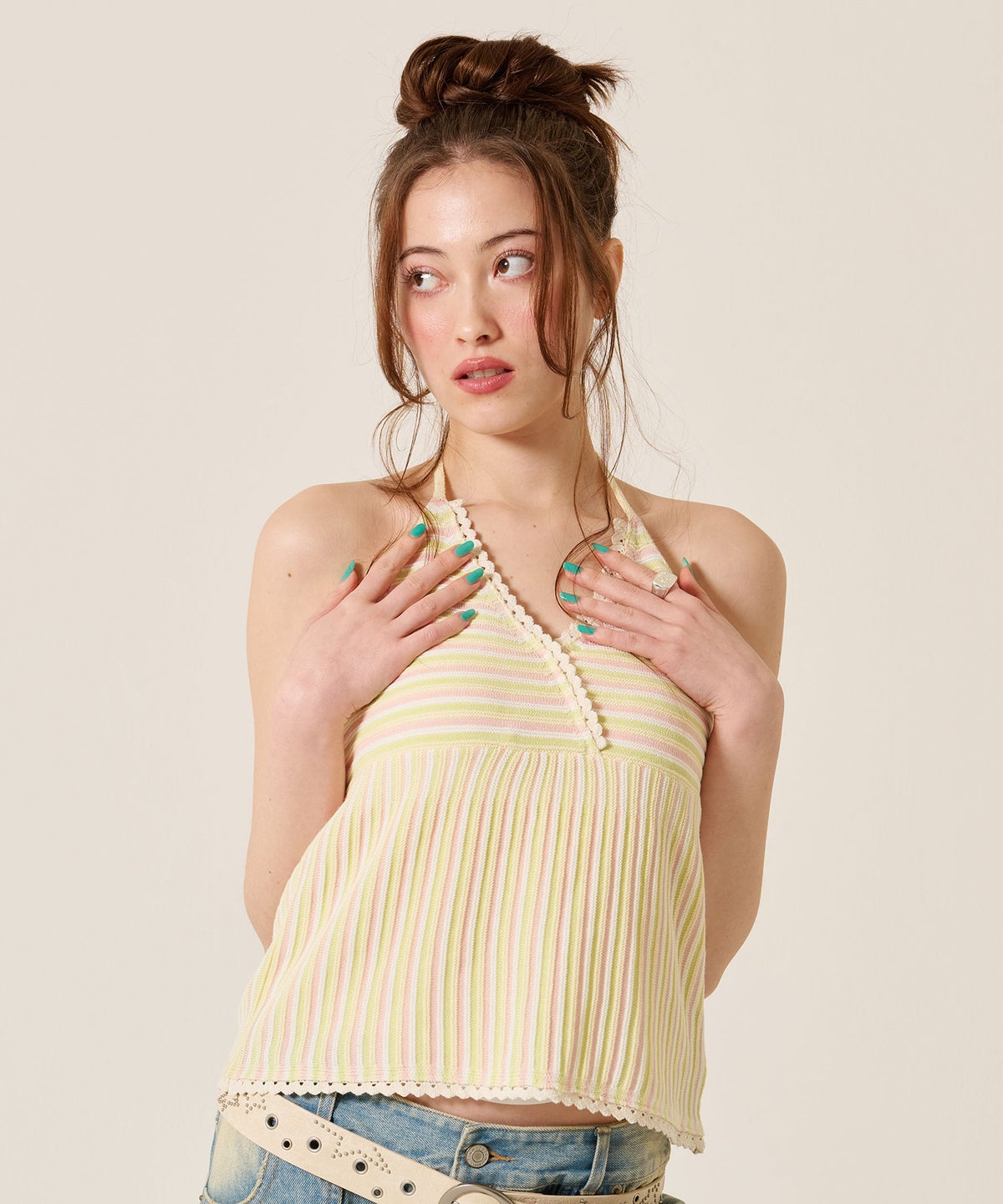 キャミ/ボーダー/ホルターネック ニット トップス TINA：JOJUN