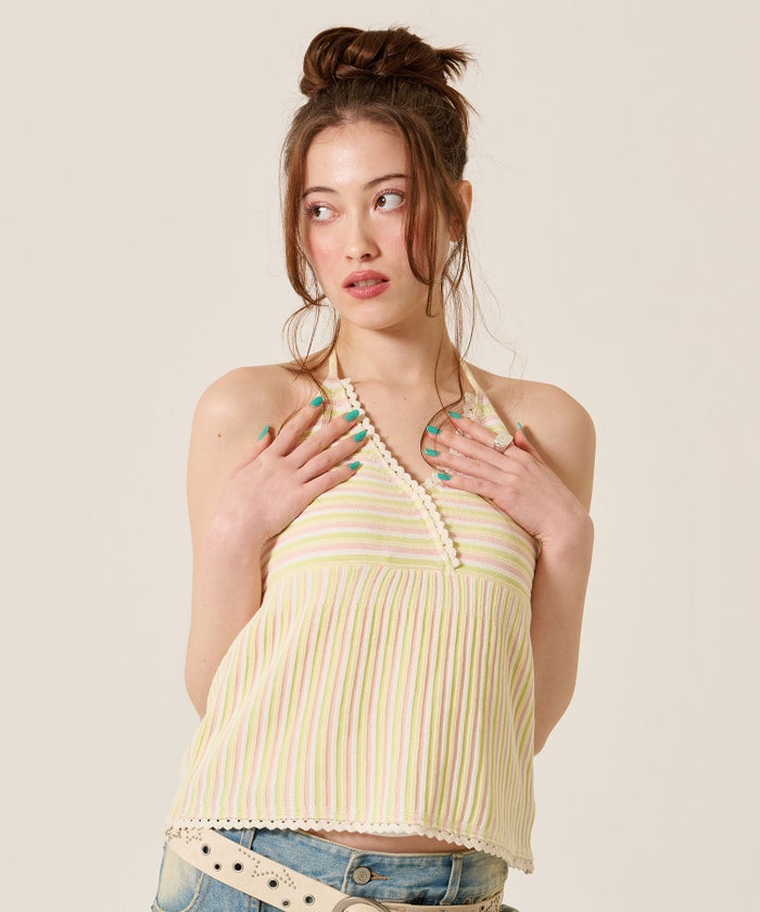 キャミ/ボーダー/ホルターネック ニット トップス TINA：JOJUN