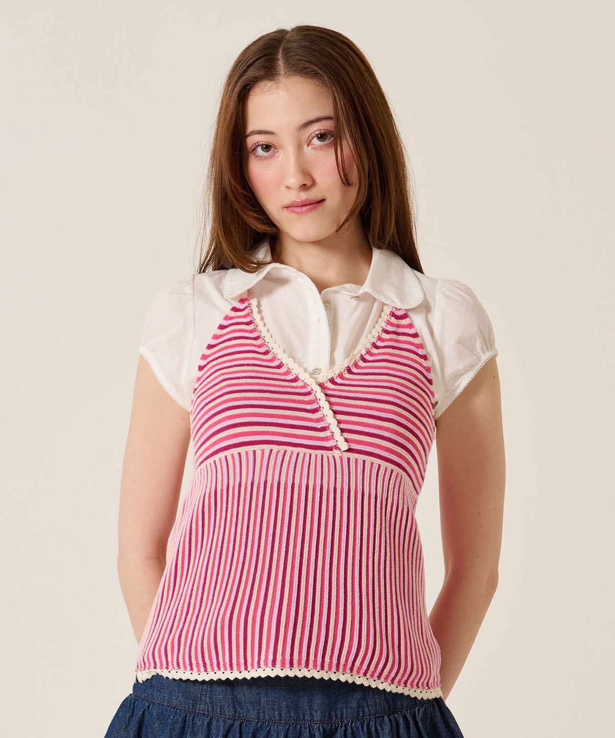 キャミ/ボーダー/ホルターネック ニット トップス TINA：JOJUN