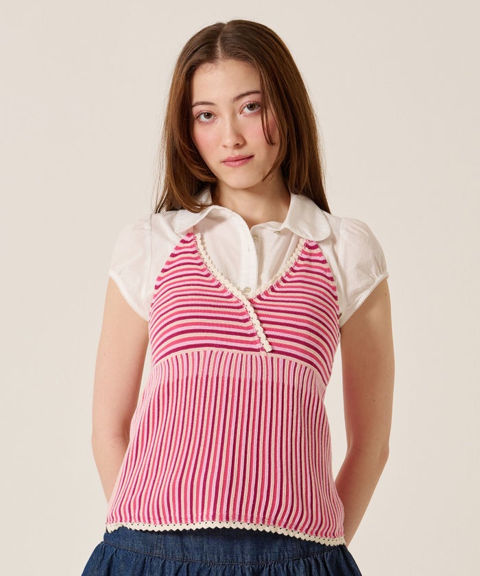 キャミ/ボーダー/ホルターネック ニット トップス TINA：JOJUN