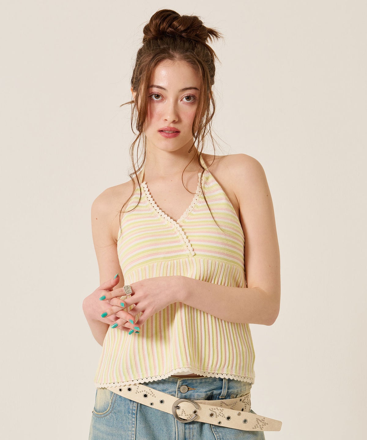 キャミ/ボーダー/ホルターネック ニット トップス TINA：JOJUN