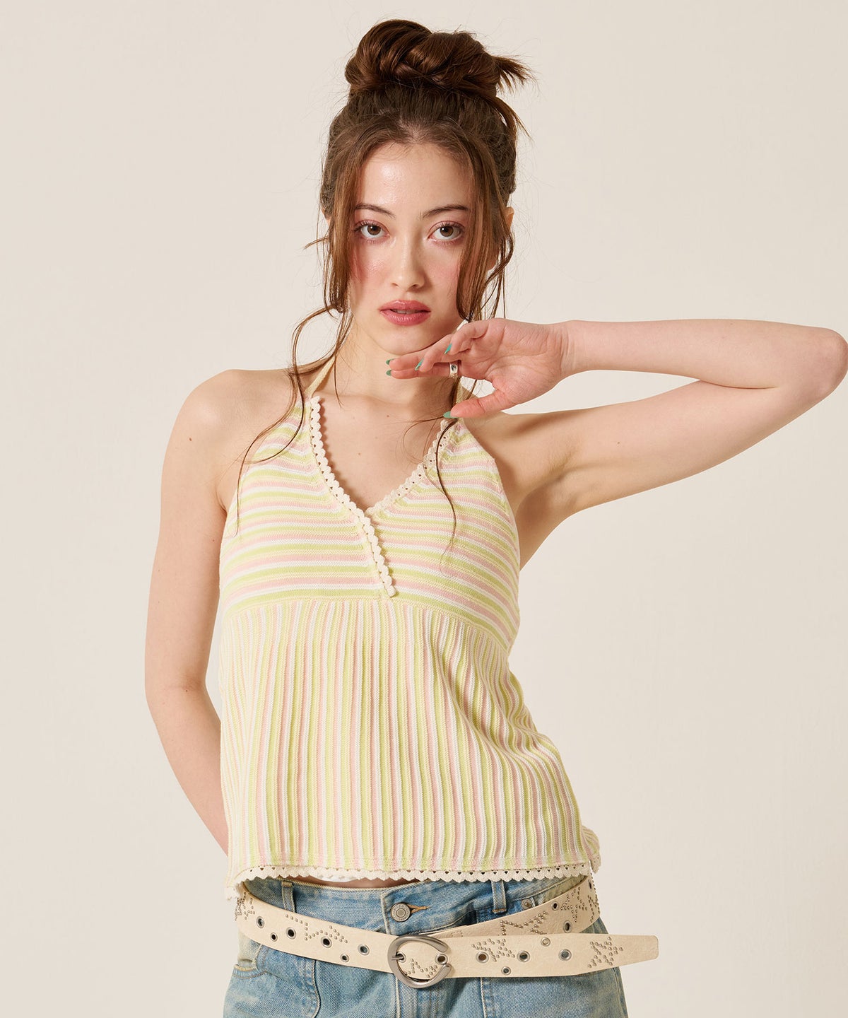 キャミ/ボーダー/ホルターネック ニット トップス TINA：JOJUN