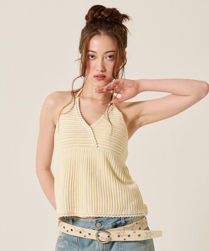 キャミ/ボーダー/ホルターネック ニット トップス TINA：JOJUN