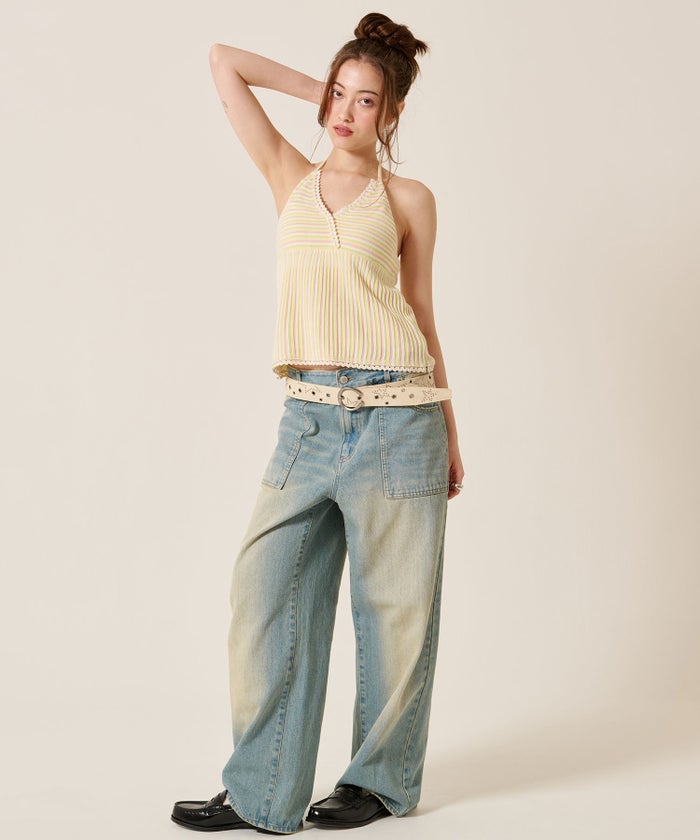 キャミ/ボーダー/ホルターネック ニット トップス TINA：JOJUN