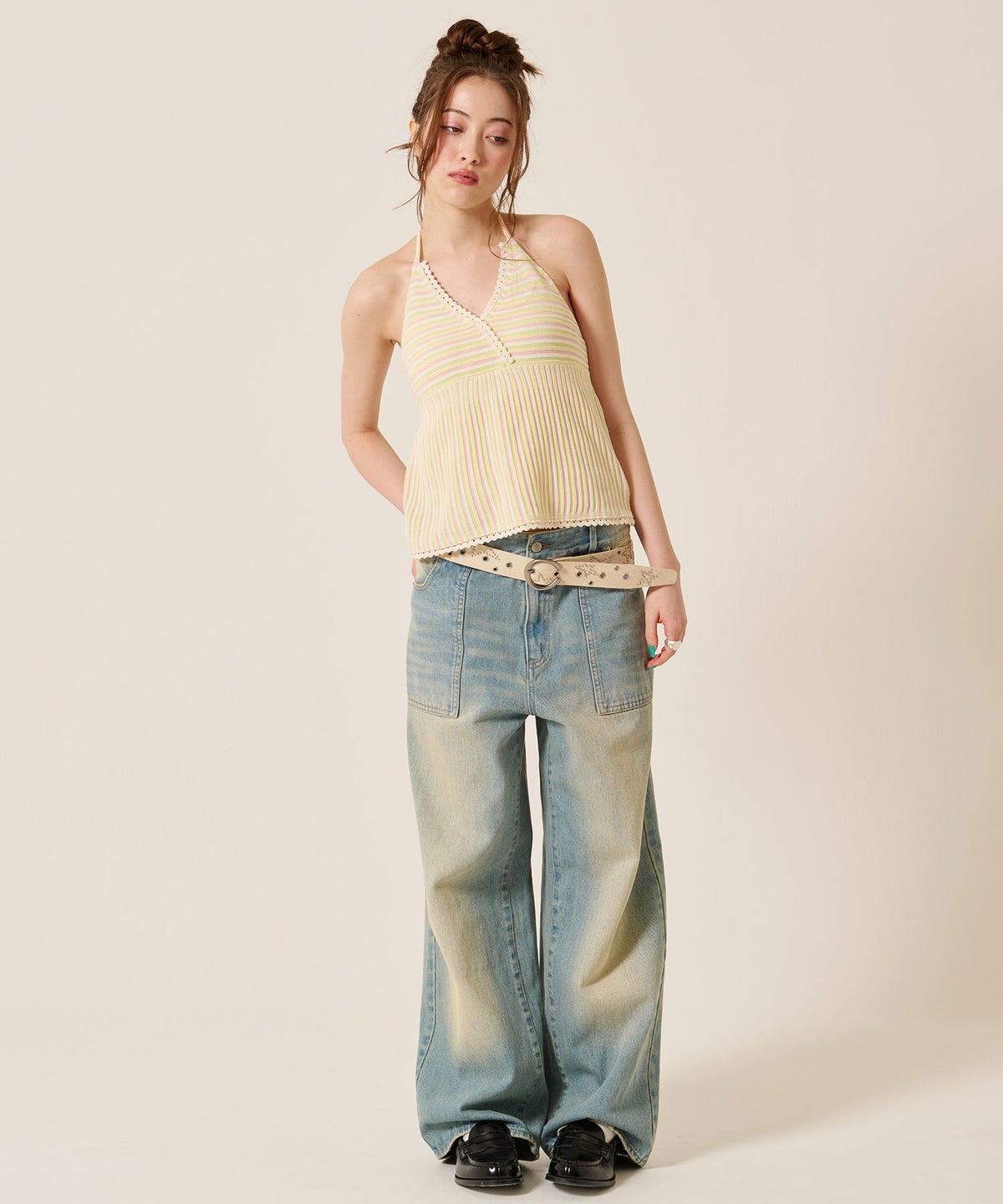 キャミ/ボーダー/ホルターネック ニット トップス TINA：JOJUN