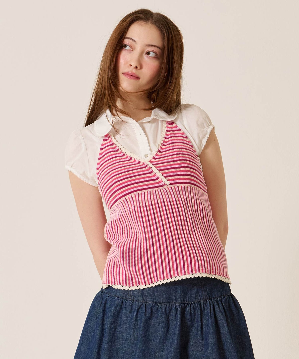 キャミ/ボーダー/ホルターネック ニット トップス TINA：JOJUN