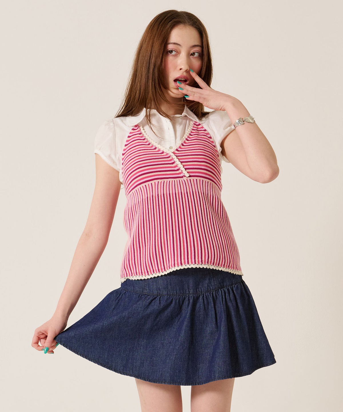 キャミ/ボーダー/ホルターネック ニット トップス TINA：JOJUN