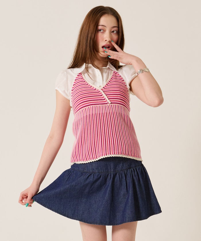 キャミ/ボーダー/ホルターネック ニット トップス TINA：JOJUN