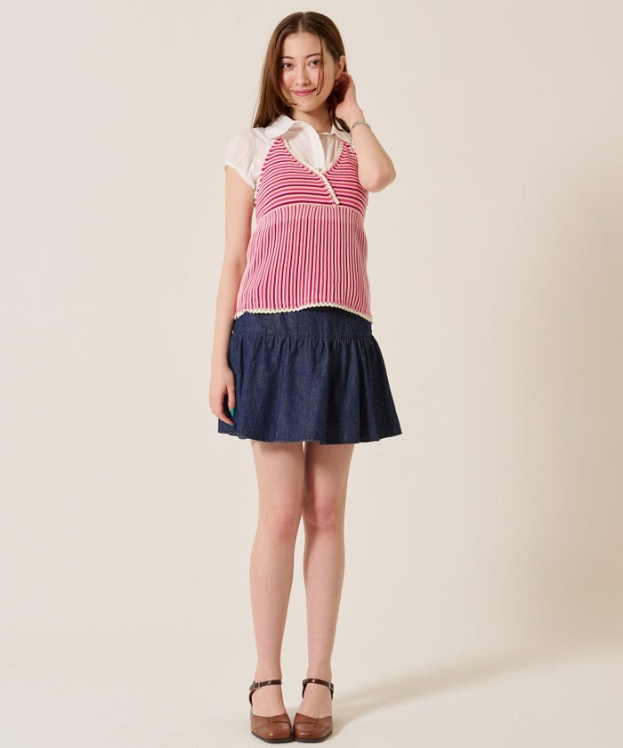 キャミ/ボーダー/ホルターネック ニット トップス TINA：JOJUN