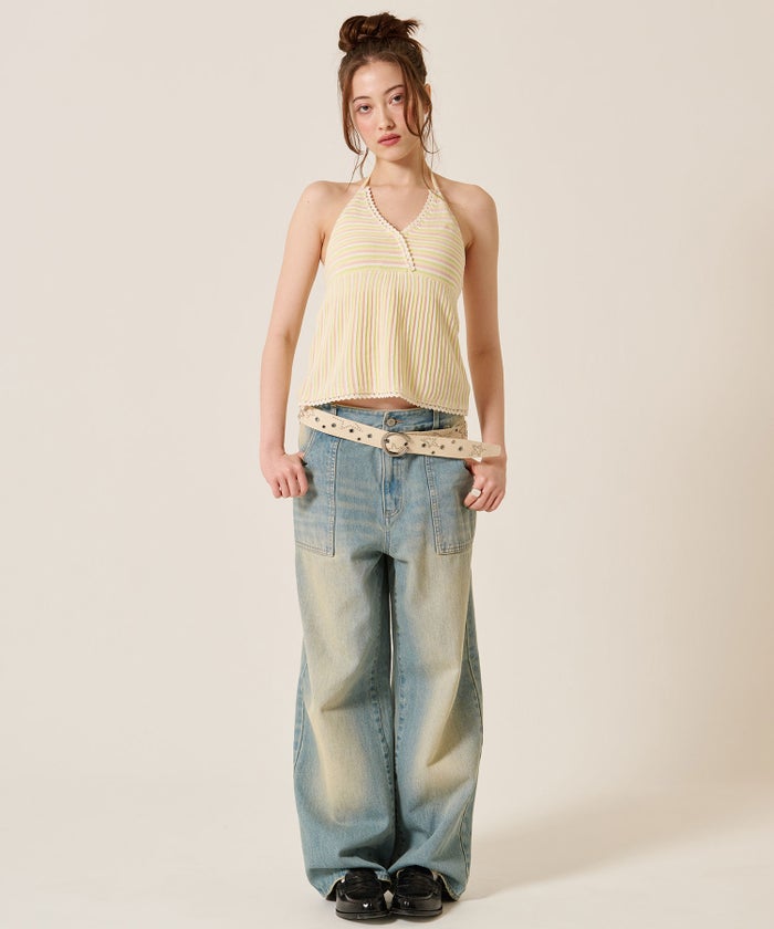 キャミ/ボーダー/ホルターネック ニット トップス TINA：JOJUN