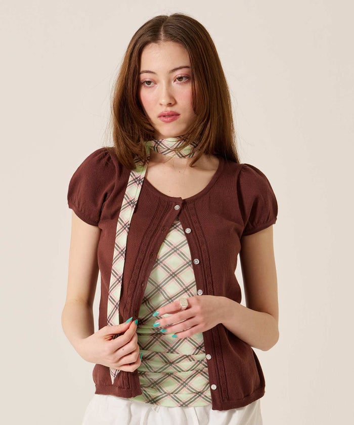 チューブトップ/チェック/スカーフ付き シャーリング チューブトップ TINA：JOJUN